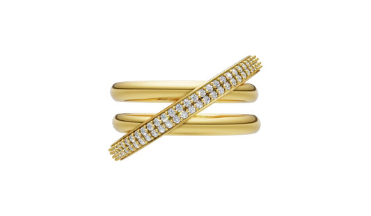 Bague Double avec diagonale en diamants